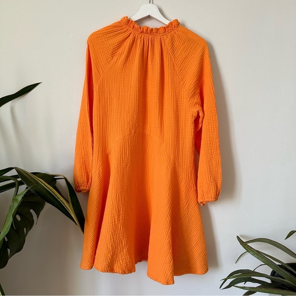 Magaschoni 100% Organic Cotton Gauze Flowy Boho Dress in Turmeric Orange Size M - Picture 4 of 9